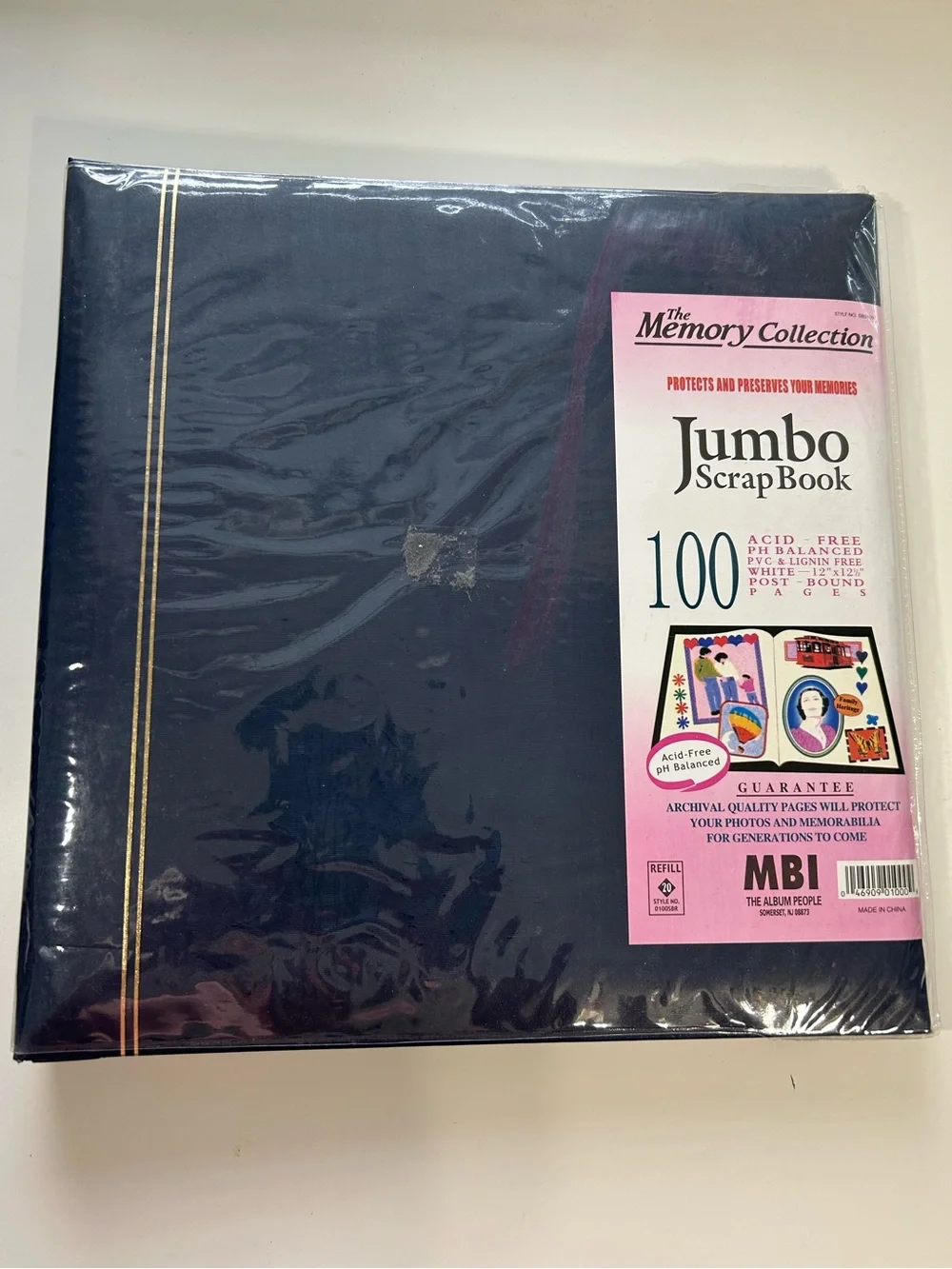 The Memory Collection 12x12 Blue with Gold Strip Post Bound Scrapbook by MBI New